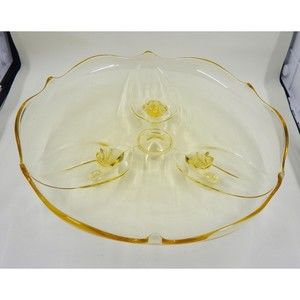 Lancaster Petal Topaz Yellow 3-Footed Cake Plate 1930 Depression Glass